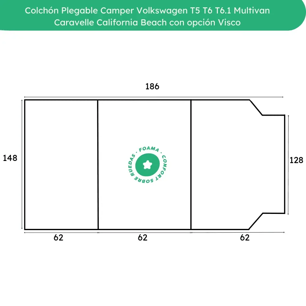 Colchón Plegable Camper Volkswagen T5 T6 T6.1 Multivan Caravelle California Beach con opción Visco 2